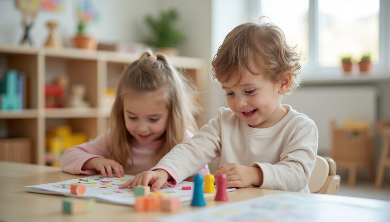 Copii fericiți într-o clasă Montessori în Cluj, explorând materiale educaționale